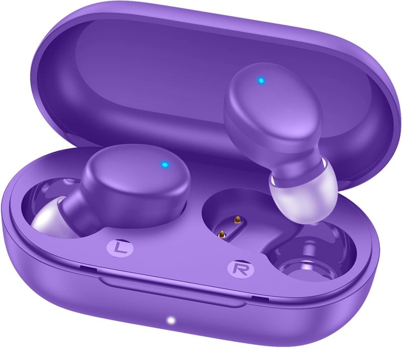 MOZOTER S8 Mini Wireless Earbuds Bluetooth 5.3 in Ear Light-Weight Headphones,60Hrs Playtime Ear Buds with Charging Case,Bluetooth Headsets,Premium Sound with Deep Bass for Sport-Purple - Image 1